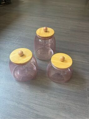 Target Pink Glass Pantry Jars with Bamboo Lids - Set of 3